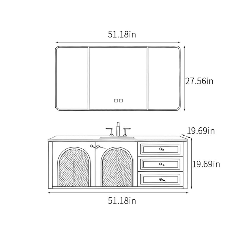 Retro French style bathroom cabinet, 19.69" H x 51.18" W x 19.69" D, Black