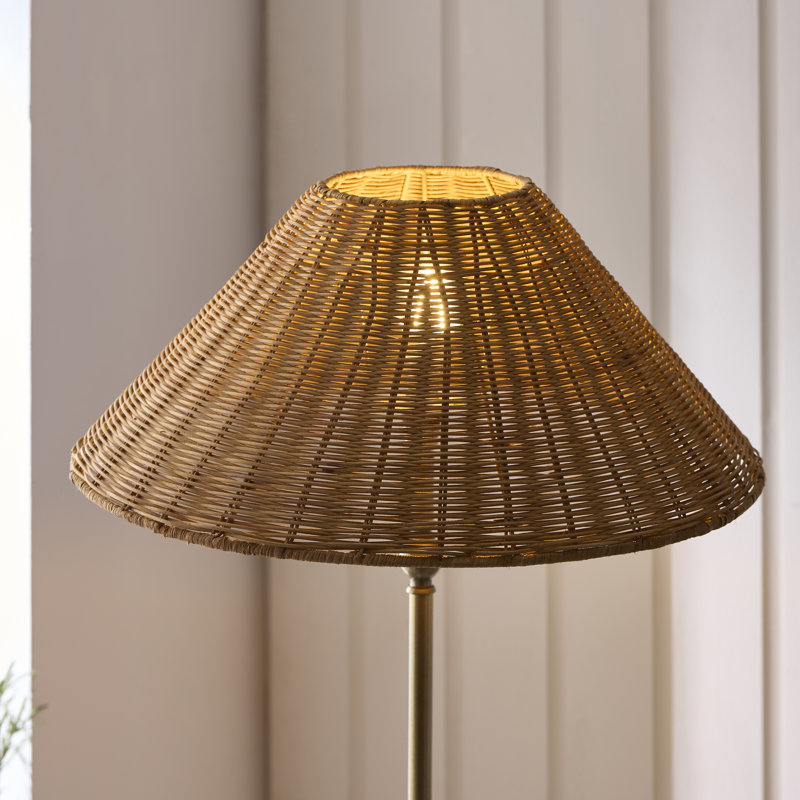 155 H cm Matte Traditional Floor Lamp, Antique Brass, Dark Rattan