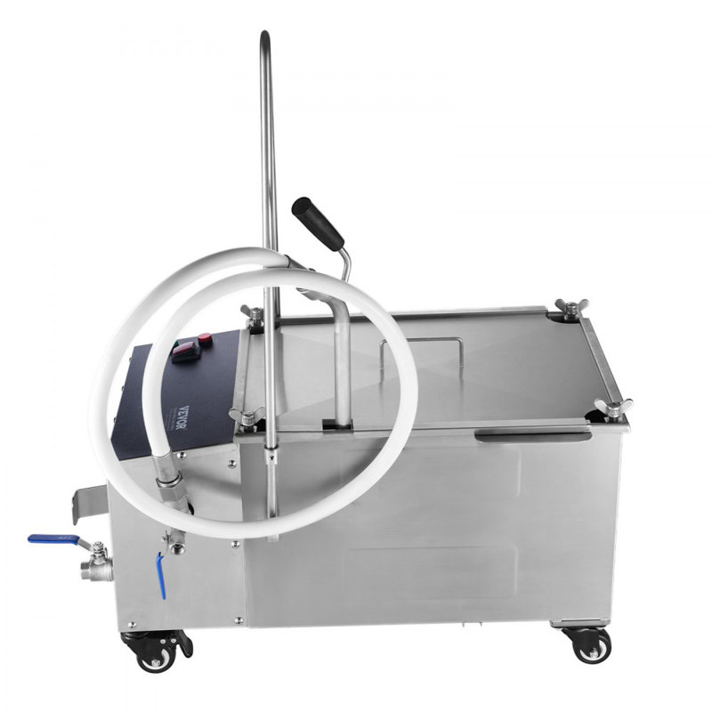 Mobile Fryer Filter, Oil Tank Capacity, Oil Filtration System with 10 L/min Oil Filtration Speed, Mobile Frying Oil Filtering System with Swivel Wheels, Oil Hose for Restaurant Burger Stores