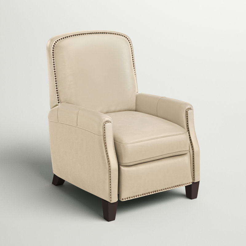 Glen Ellyn 30" Wide Genuine Leather Manual Club Recliner, Beige