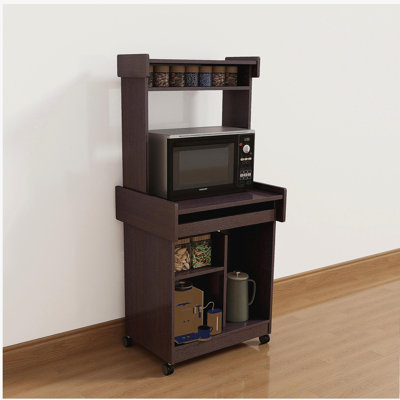 Microwave Cart Coffee Station Computer Cart on locking castors hutch gliding shelf