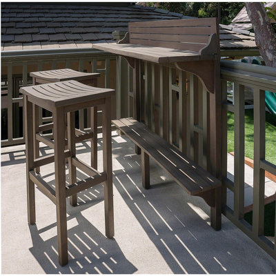 3-Piece Balcony Bar Set with Bottom Shelf Table and 2 Stools, Grey Finish
