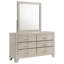Commode de chambre à coucher à 6 tiroirs Trenton avec miroir rustique crème