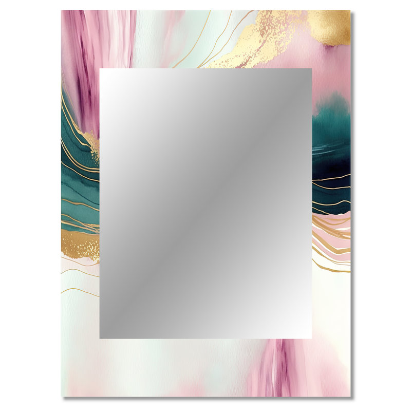 Abstrait géode rose et vert marbre III - grand miroir en marbre, décor de miroir mural moderne unique, art imprimé en métal