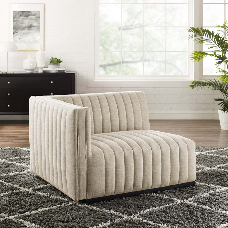 Conjure Channel Tufted Upholstered Fabric Left-Arm Chair, Beige 100% Polyester