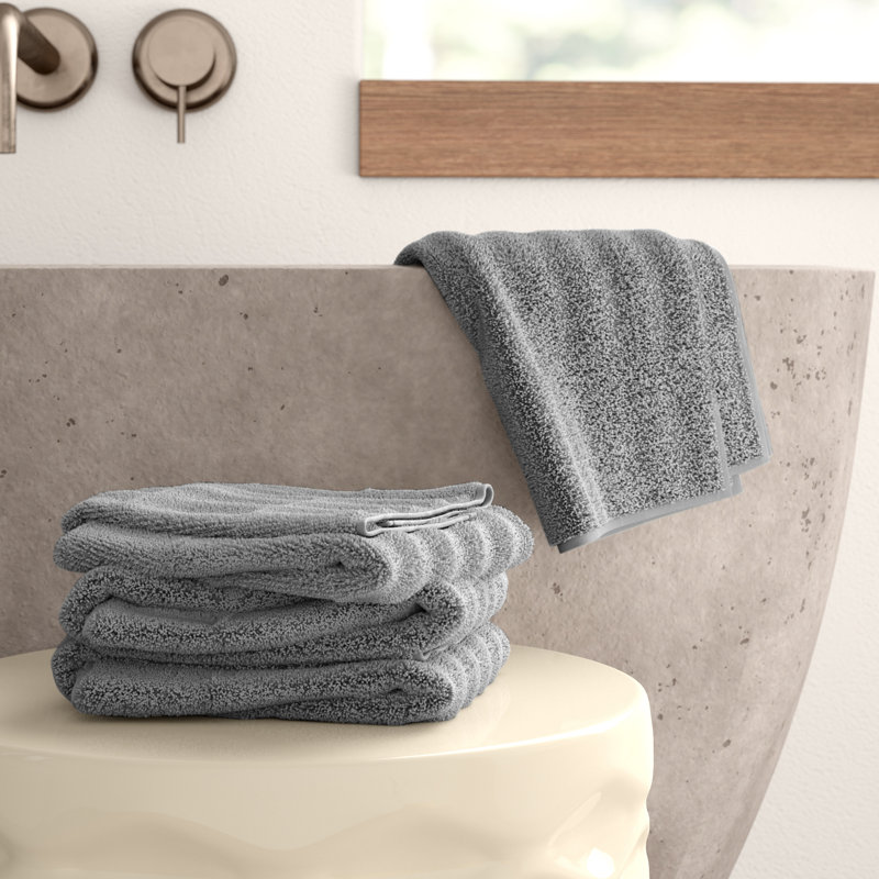 Croslin 100% Cotton Plush Ribbed Washcloth, Anthrac Gray