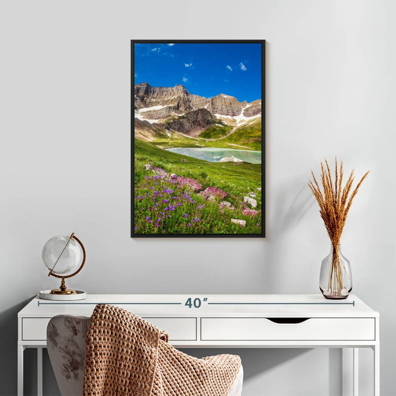 Glacier, lac, montagne, Cadre flottant noir, 17 po x 25 po