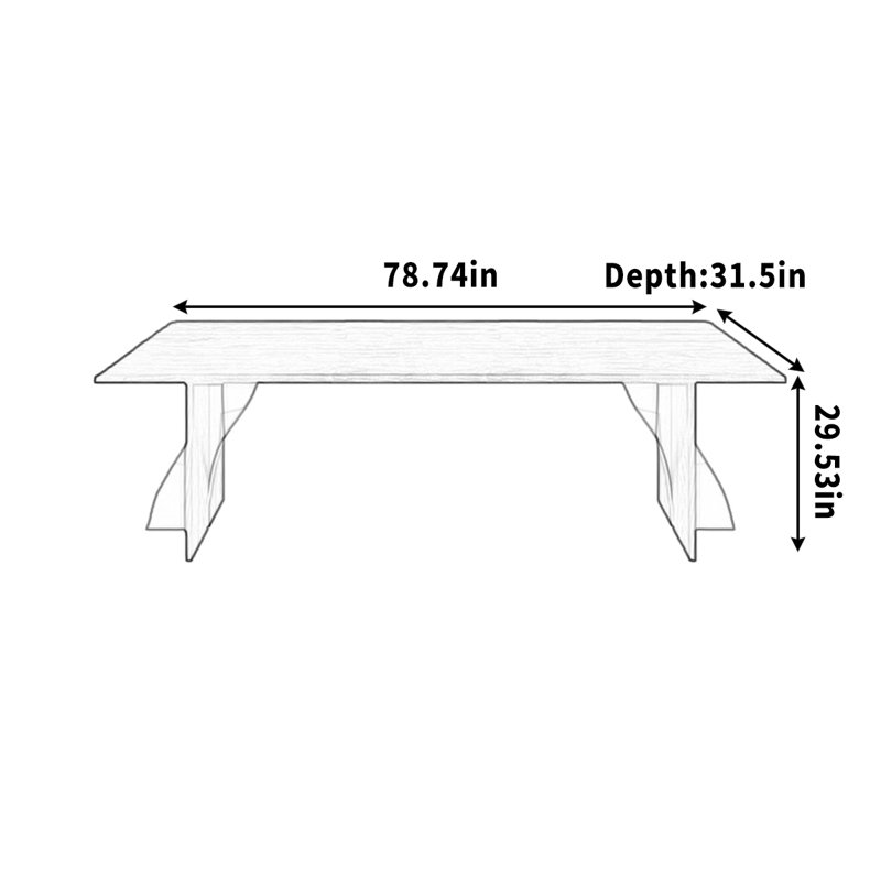 Bureau en bois massif avec plateau spacieux, H 29,53 po x l 78,74 po x P 31,5 po