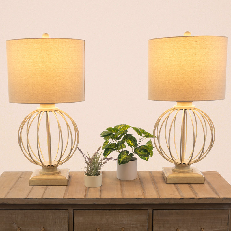Bonni Metal USB Table Lamp Set - Modern Lamps with USB Charging Ports and LED Bulbs, Sand