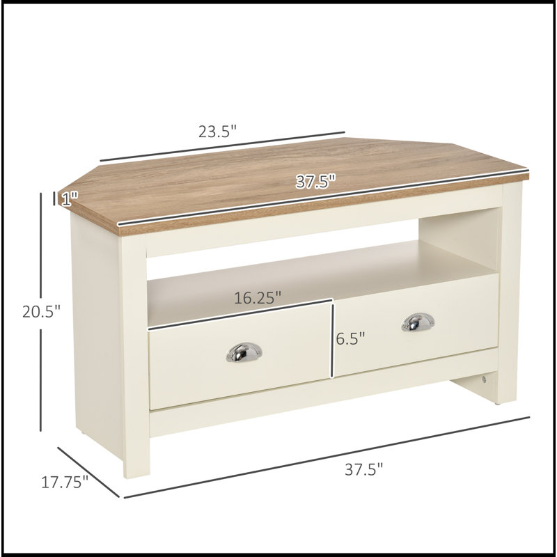Meuble télé d'angle pouvant accueillir jusqu'à 50 po, console de divertissement avec tiroirs et compartiment de rangement ouvert pour le salon, blanc