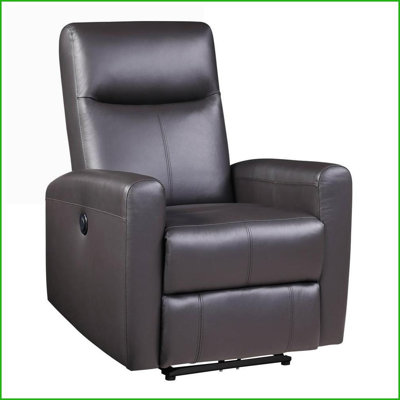 Recliners Modern Power Motion with Square Armrests, Top Grain Leather | Brown | Wood+Metal