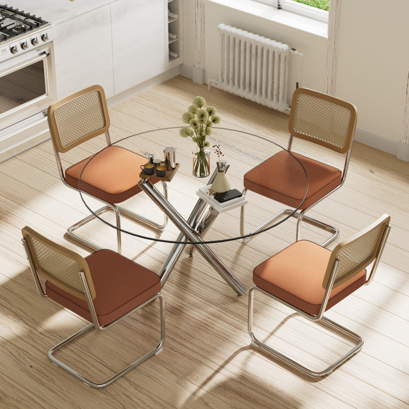 Ensemble de table de salle à manger Elegant, H 30 po x L 47 po x l 47 po, 5, Orange / argenté
