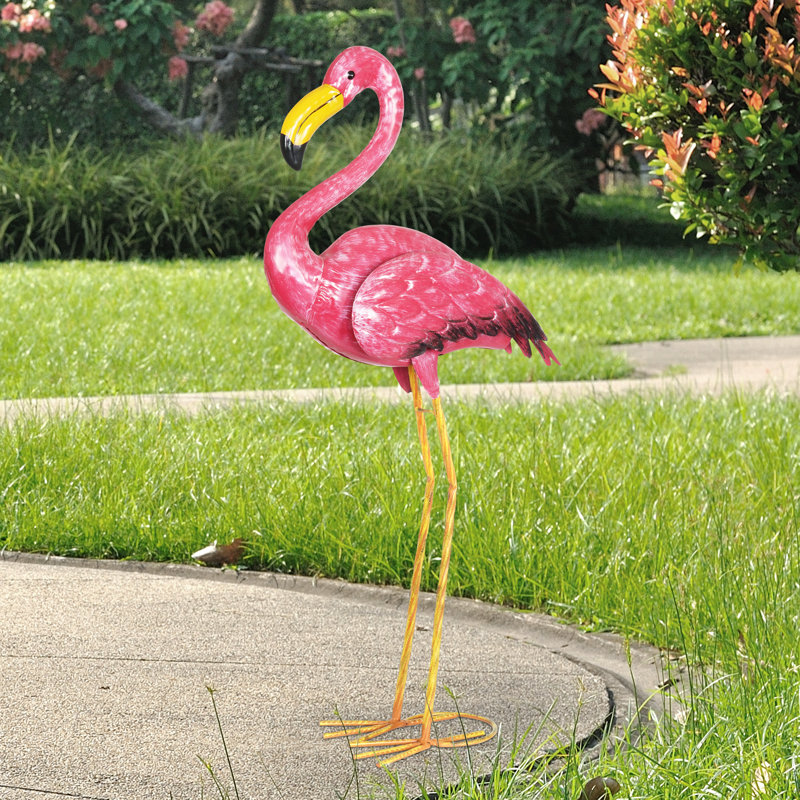 Statue côtière en métal flamant rose