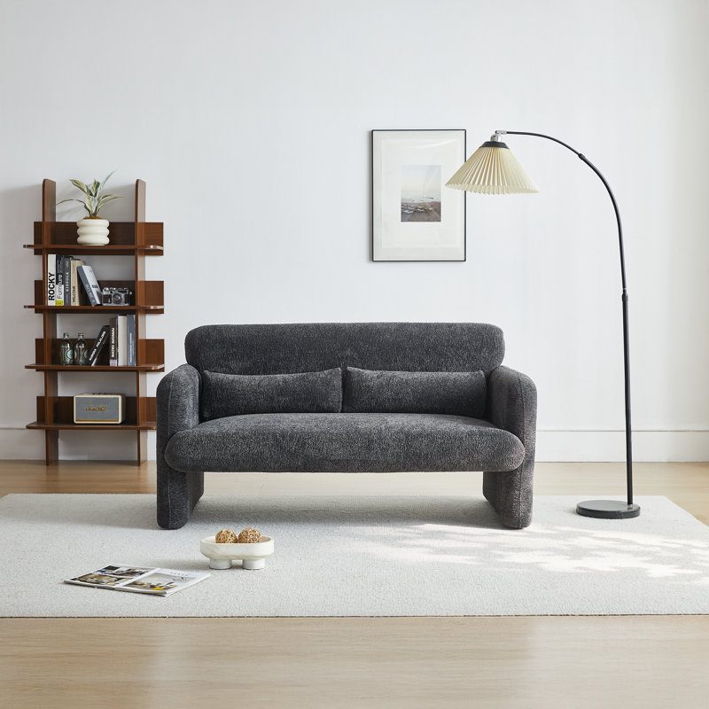 59.06'' 2-Seater Velvet Loveseat Solid Wood Frame with Storage Base, Movable Pillows, Scratch-Free Rubber Feet for Small Spaces