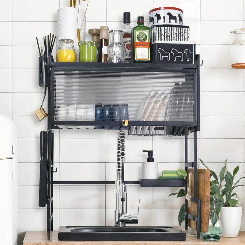 Adjustable Over The Sink Dish Rack, Black