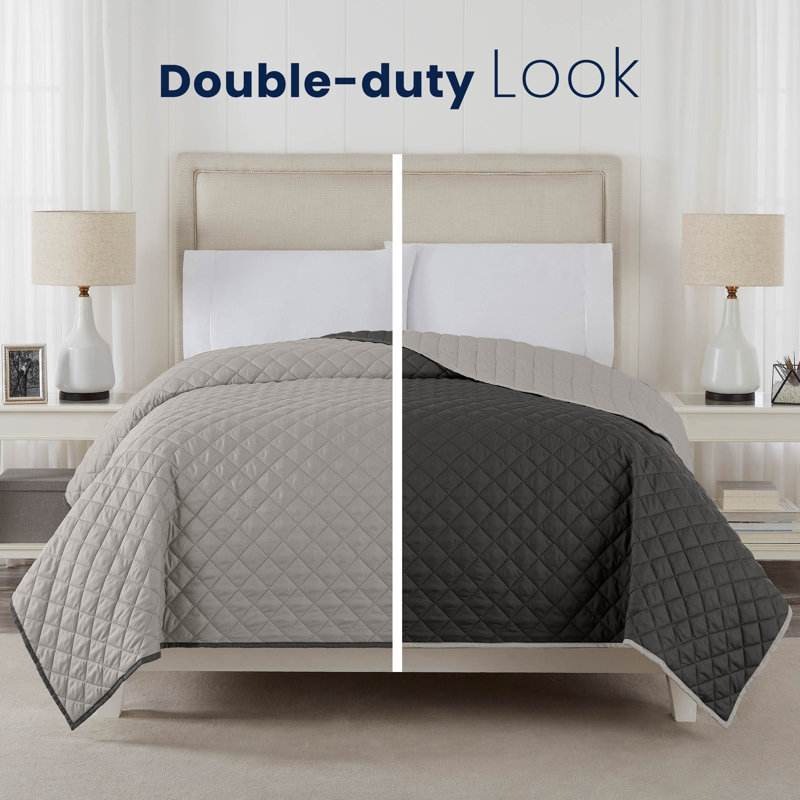 Martex Reversible Coverlet, Twin, Light Grey/Graphite