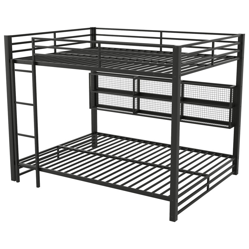 Grand lit superposé en métal, finition noire, 7 couleurs, rangement, jeux de société en métal, noir, garde-corps, sommeil sécuritaire