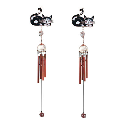ICE ARMOR 22" Long Black and White Cat Tuxedo Kitty Copper and Gem Wind Chime Figurine Statue Ornament Decoration Home/Room/Garden Decor for Housewarming, Holidays, Christmas Special