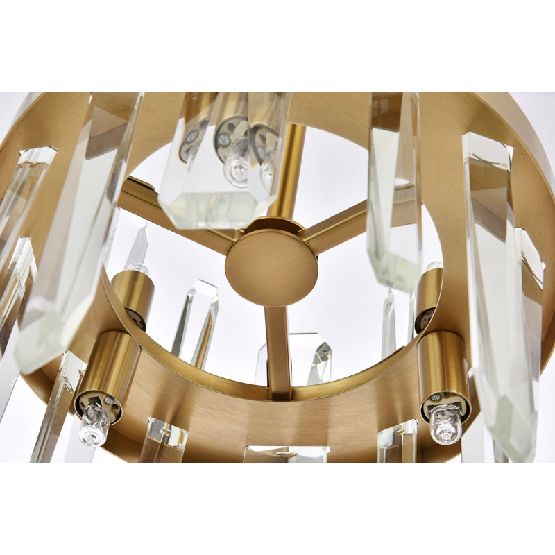 Luminaire suspendu rond en cristal 12 pouces Marlow, Or satiné, H 57,5 po x l 10 po x P 10 po