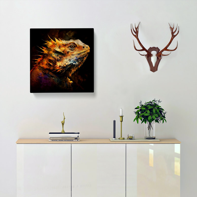 Bearded Dragon Abstract Expressionism - Wrapped Canvas - Framed Print, 35cm H x 35cm W x 3cm D
