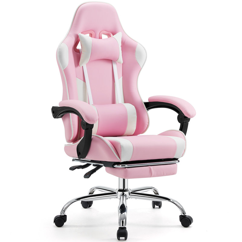  Chaise de bureau de jeu vidéo - ordinateur ergonomique avec repose-pieds et soutien lombaire confortable, fauteuil inclinable en cuir PU avec appui-tête, accoudoir fixe