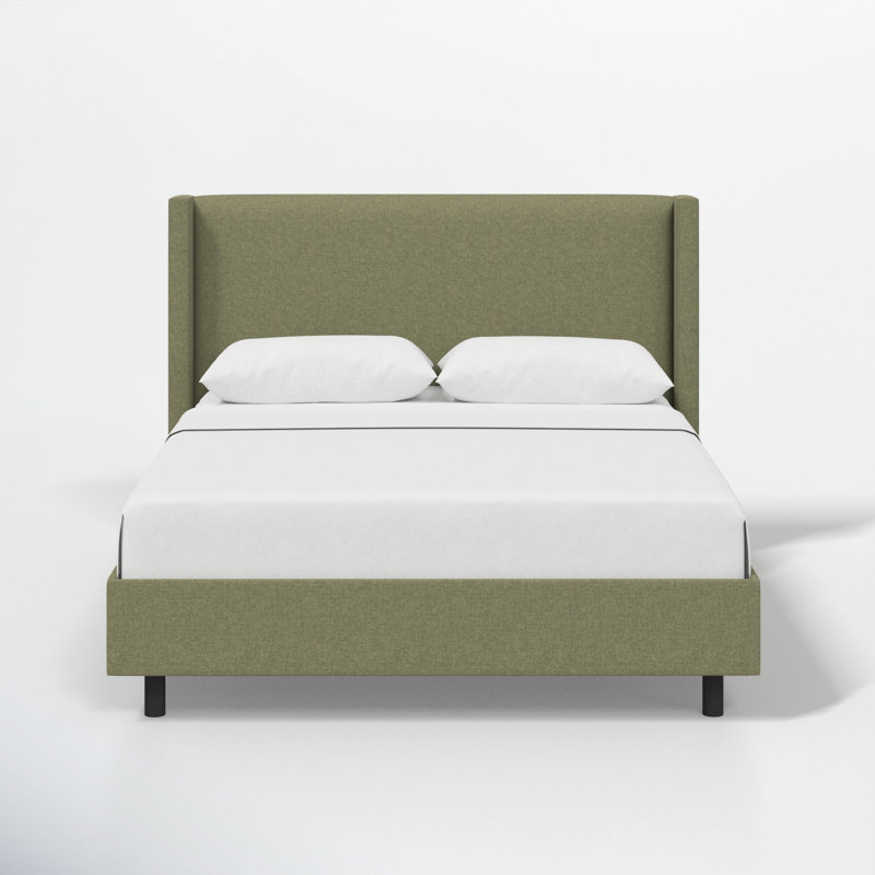 Hanson Upholstered Wingback Platform Bed, Zuma Laurel Textured Linen, Full