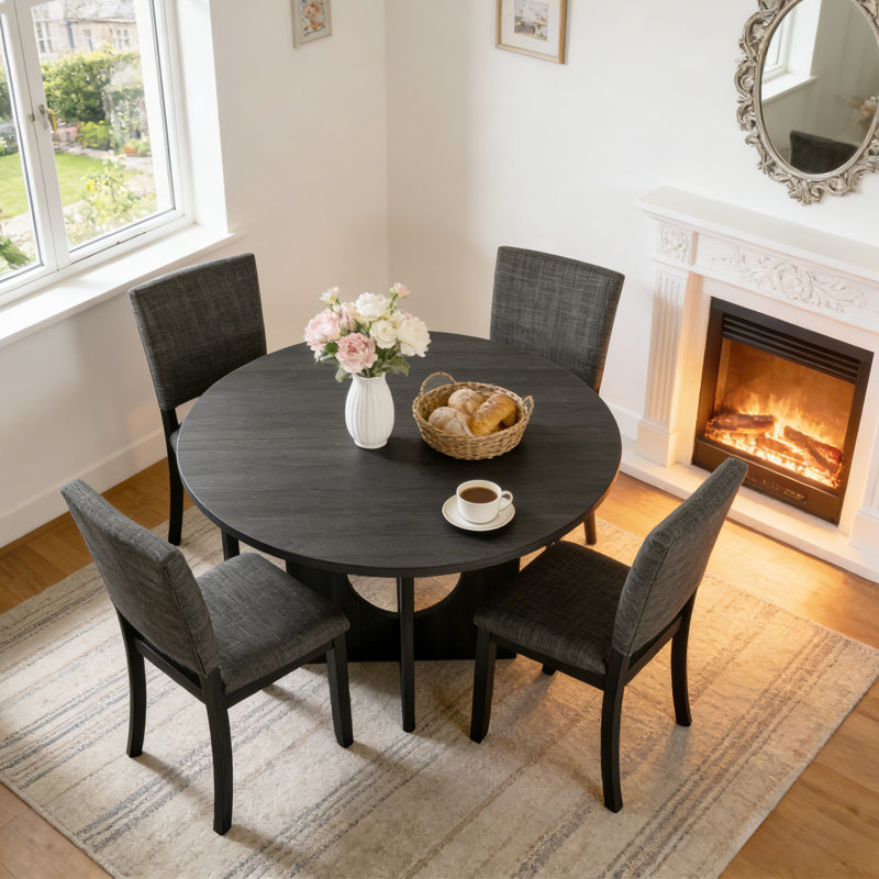 Ensemble de table de salle à manger moderne en bois massif 5 pièces pour 4 personnes, ensemble de table de cuisine avec 4 chaises rembourrées