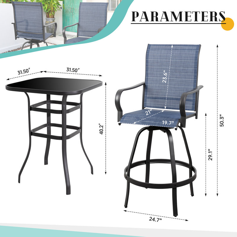 Tabouret de bar 29,72 po Pinnell, Bleu
