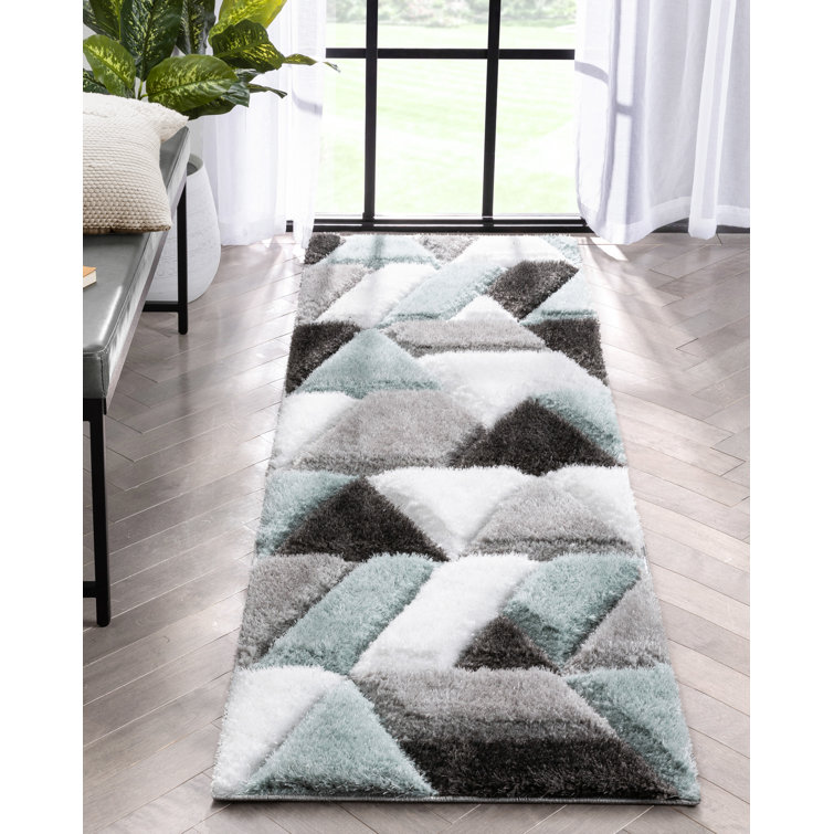 Cobina Holland Modern Geometric Light Blue 3D Textured Thick & Soft Shag Rug