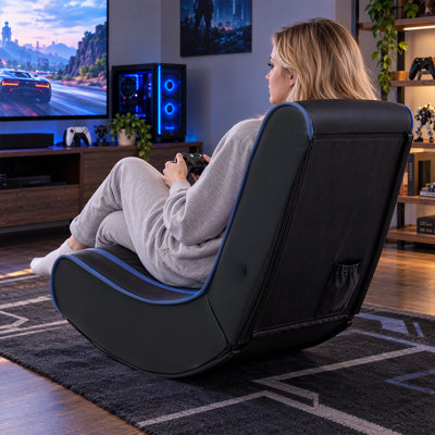 Chaise de jeu vidéo pliable - Chaise berçante en similicuir avec bandes lumineuses à DEL