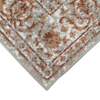 Tapis floral tissé à la machine 9 pi x 12 pi gris et rouille