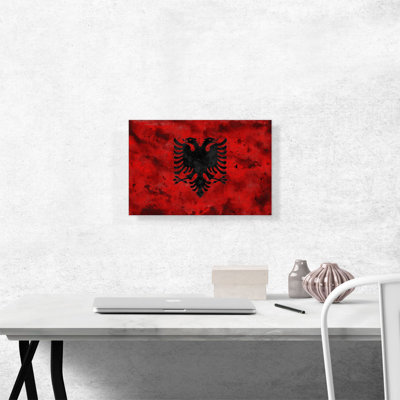 Drapeau de l'Albanie, pays des balkans, grunge rouge - impression sur toile tendue