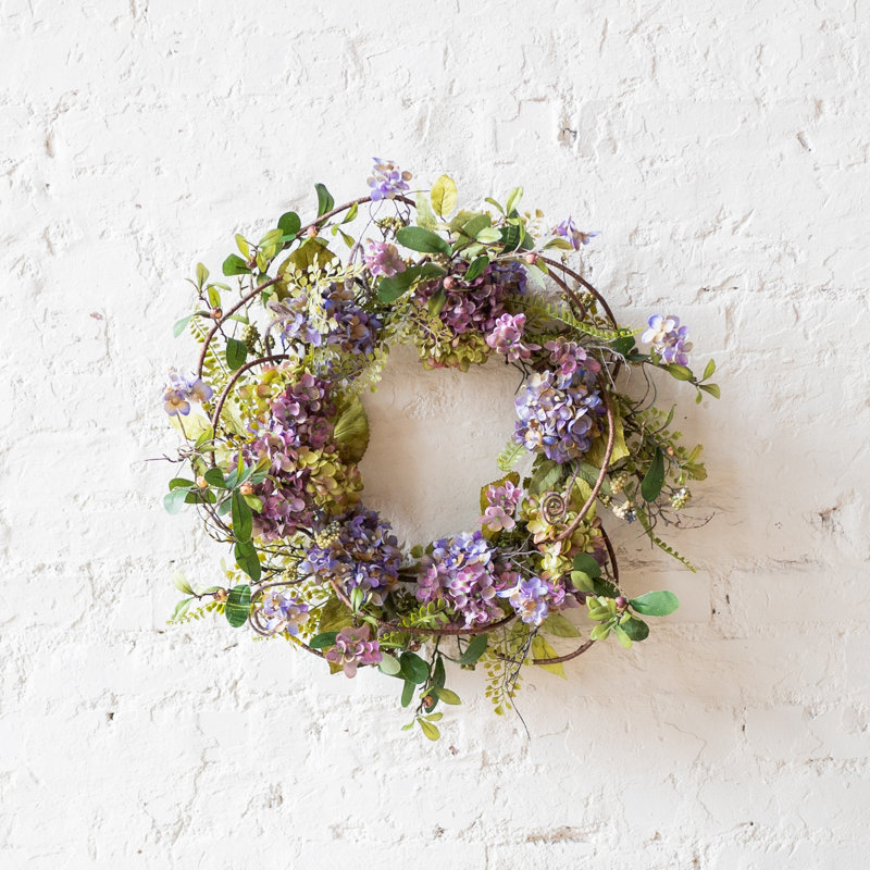 Hydrangea Floral Wreath 22"D, Green/Purple, 18.5" H x 18.5" W