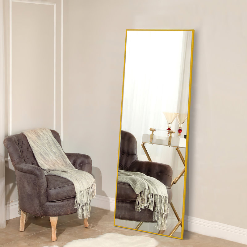 Balyon Metal Flat Mirror, Gold, 51.18" x 15.75"