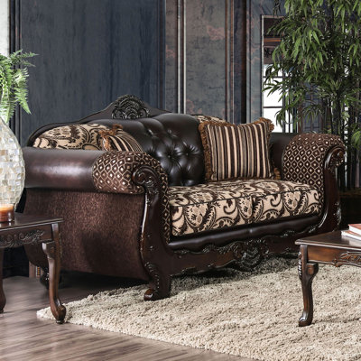 71.4" W Traditional Loveseat, Light Brown/Dark Brown