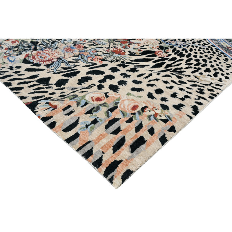 High-Quality Hand-Knotted Black And Multi Area Rug, Rectangle 9' x 12'