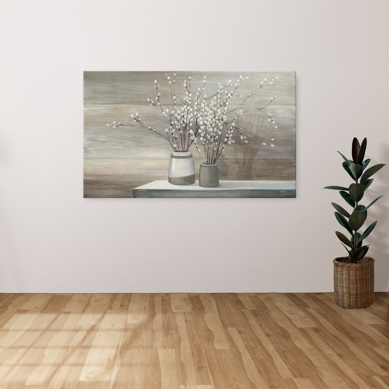Reproduction d'art sur toile, "Pussy Willow Still Life Grey Pots" par Julia Purinton, H 24 po x l 40 po x P 1,5 po
