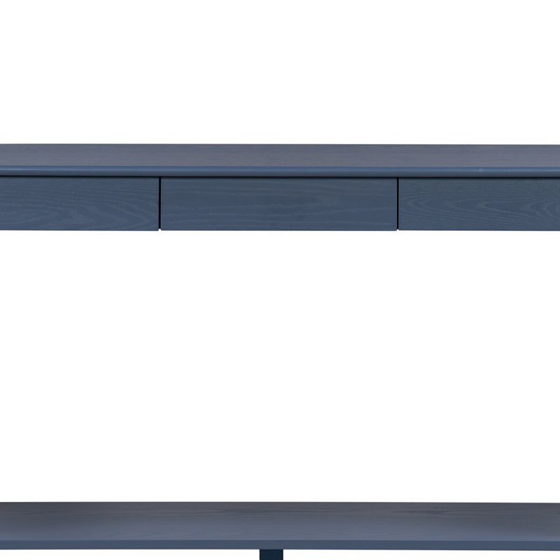 Console moderne à 3 tiroirs, table d'entrée de style champêtre avec étagère, table basse au design semi-circulaire, Marine