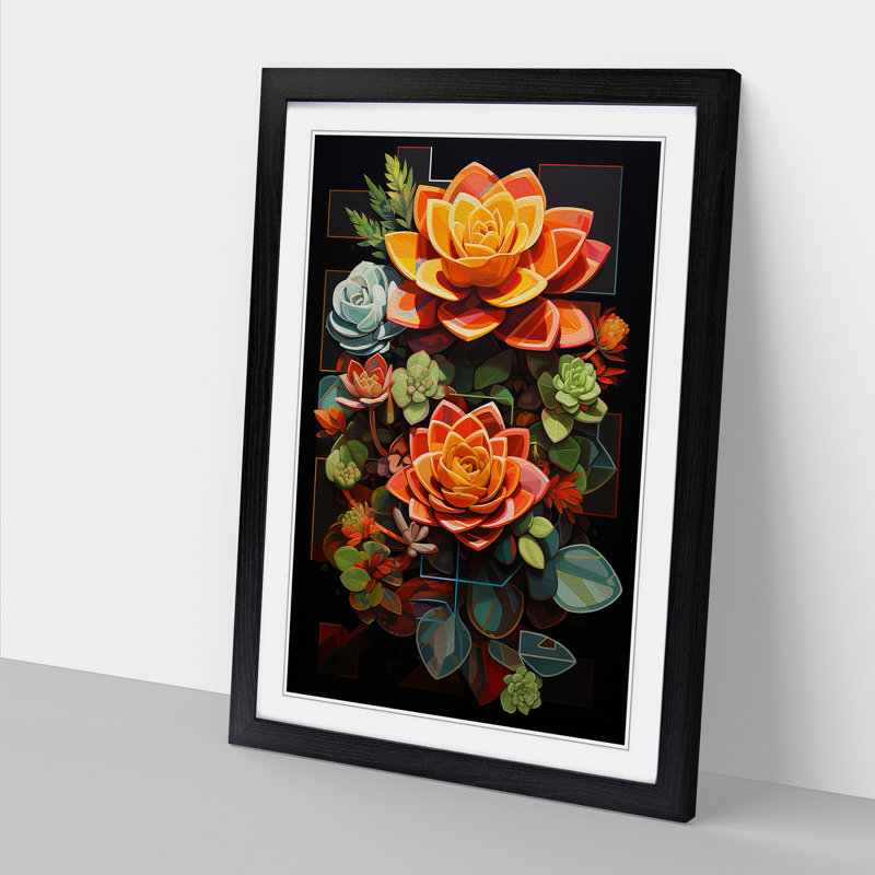 Succulent Constructivism Art - Framed Print, Black, 64cm H x 46cm W x 2cm D