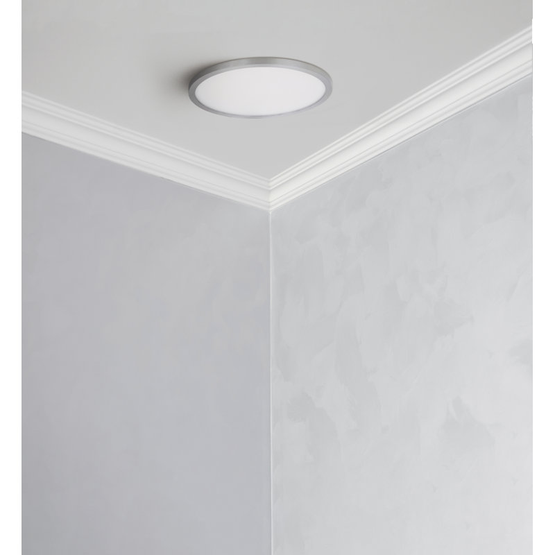 Plafonnier encastré simple à DEL 1 lumière 7 po Wicksham, Nickel satiné, H 0,5 po x l 15 po x P 15 po