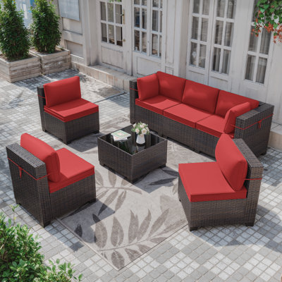 6-Person All-Weather Wicker Modular Patio Conversation Set with Cushions