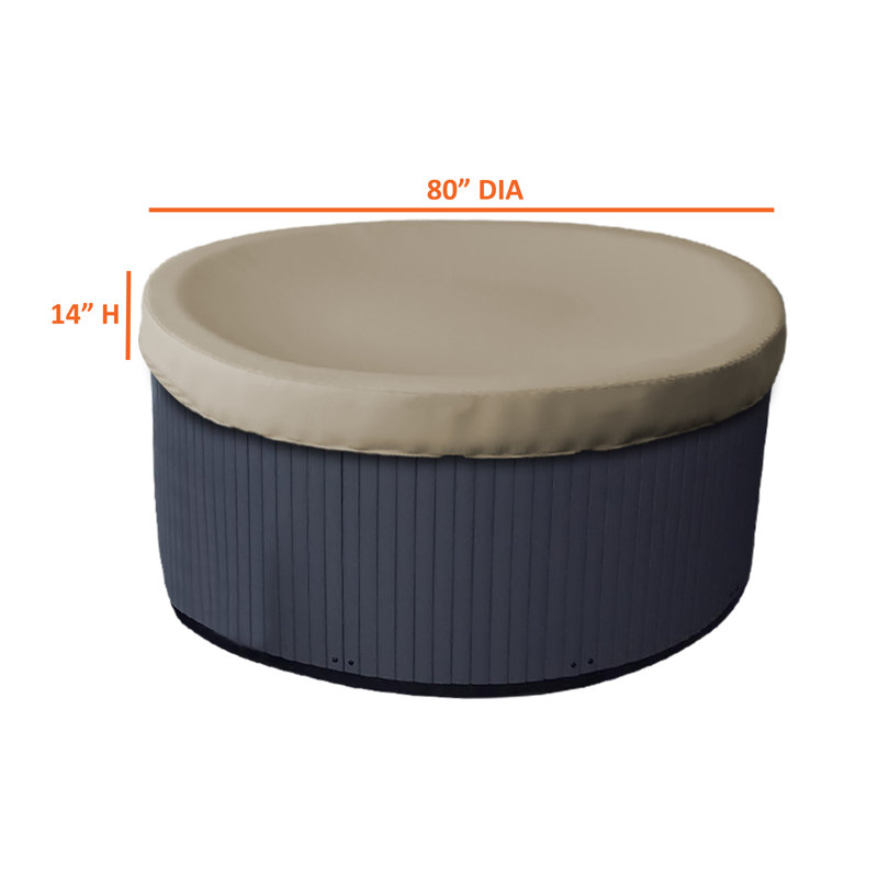 Heavy-Duty Outdoor Waterproof Round Hot Tub Cover, Patio UV Protected Spa Cover, Beige, 35.6cm H x 203.2cm W x 203.2cm D