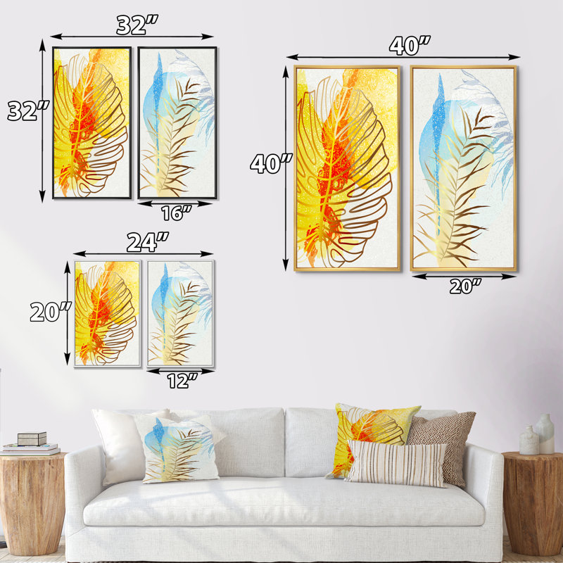 «Trendy Abstracts with Vibrant Organic Shapes IV», ensemble de 2 peintures, H 32 po x l 32 po x P 1 po, Cadre blanc