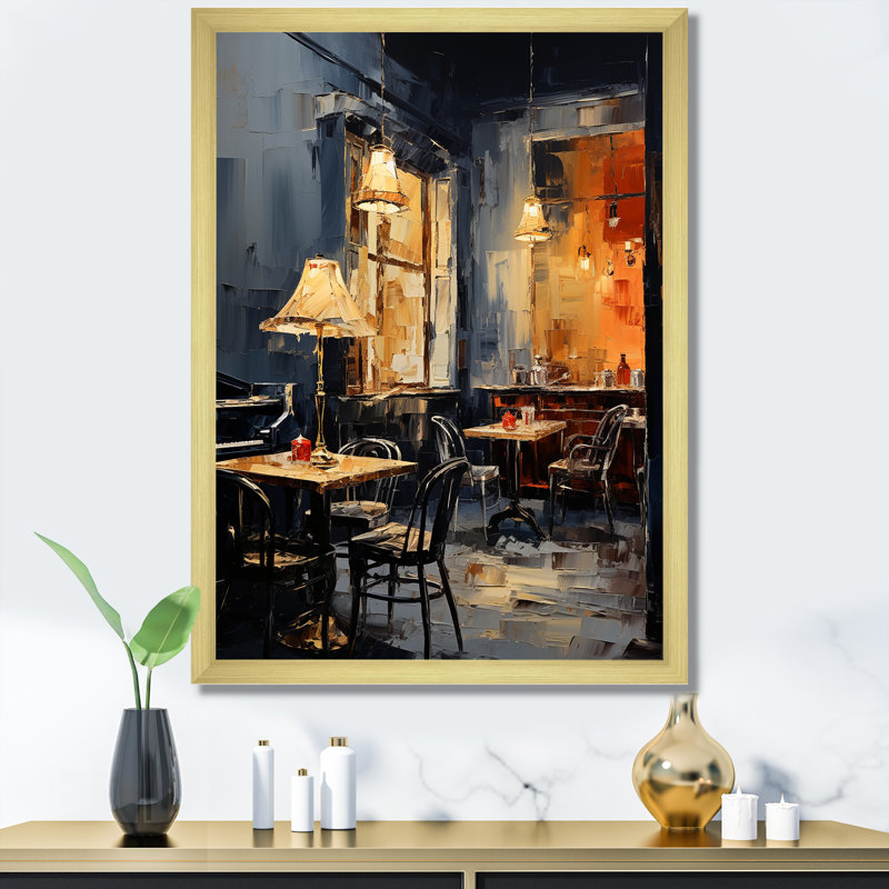 Yellow Jazz Cafe Melody 1 - musique Jazz, art mural, Cadre photo doré simple, H 40 po x l 30 po x P 1,5 po