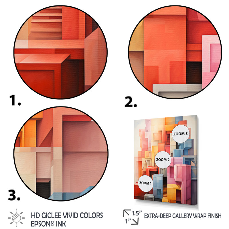 Fitchette Constructivism Construit Horizons VIII - reproduction sur toile, Encadrement doré, H 32 po x l 24 po x P 1 po