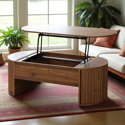 Table basse à plateau relevable de 47,2 po avec compartiment caché, table centrale en bois partiellement assemblée, plateau de table ovale moderne pour le salon