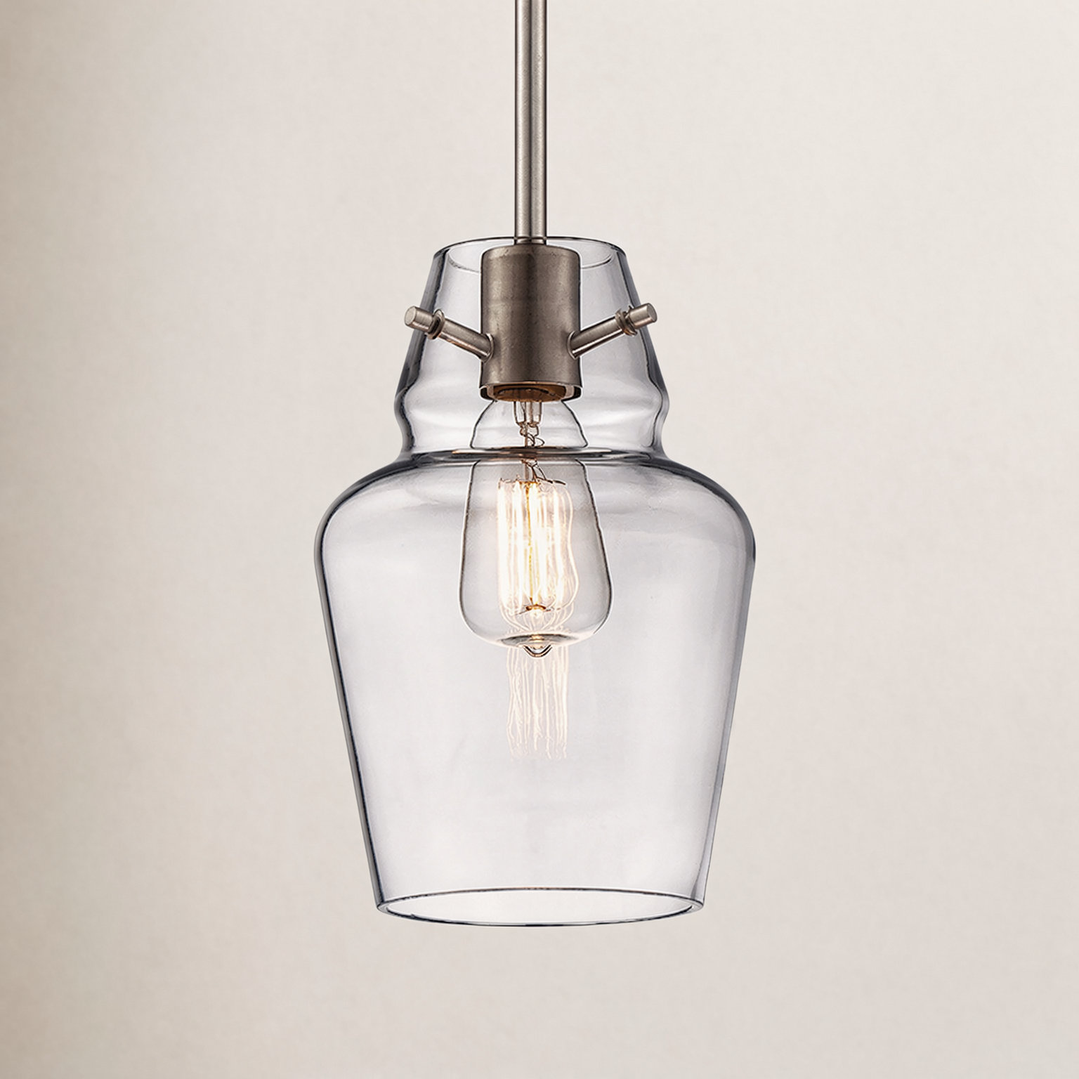 Magaret Dimmable Bell Single Light Pendant, Satin Nickel
