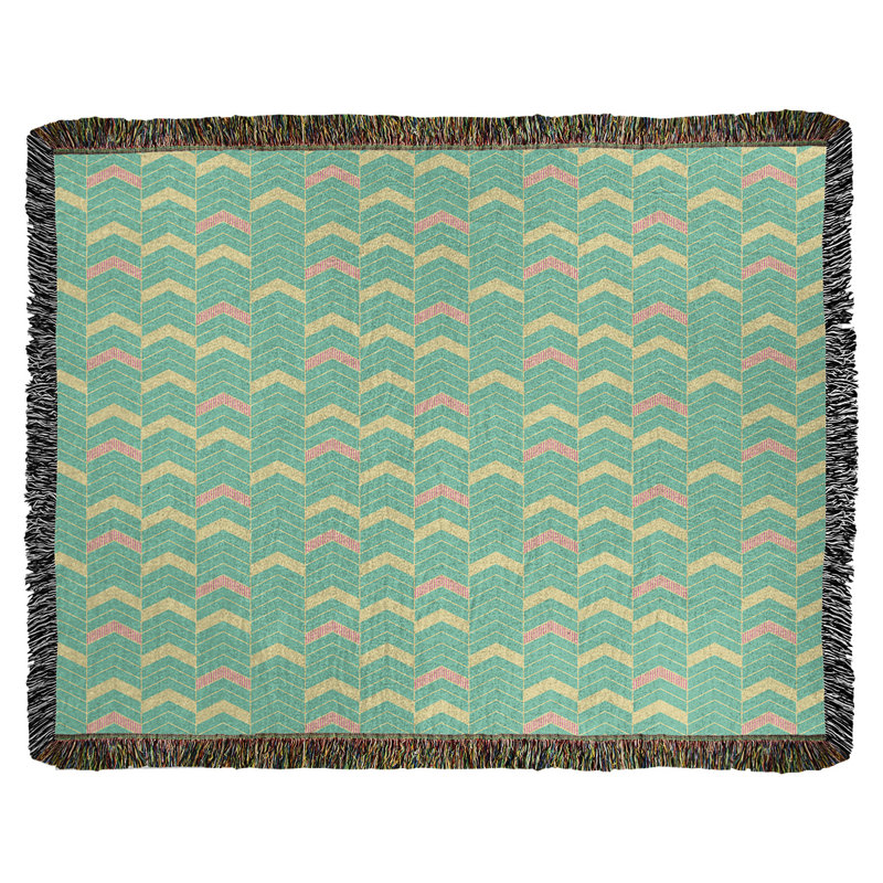 Couverture en coton tissé Rhonda, l 60 po x L 80 po, Vert rose / jaune