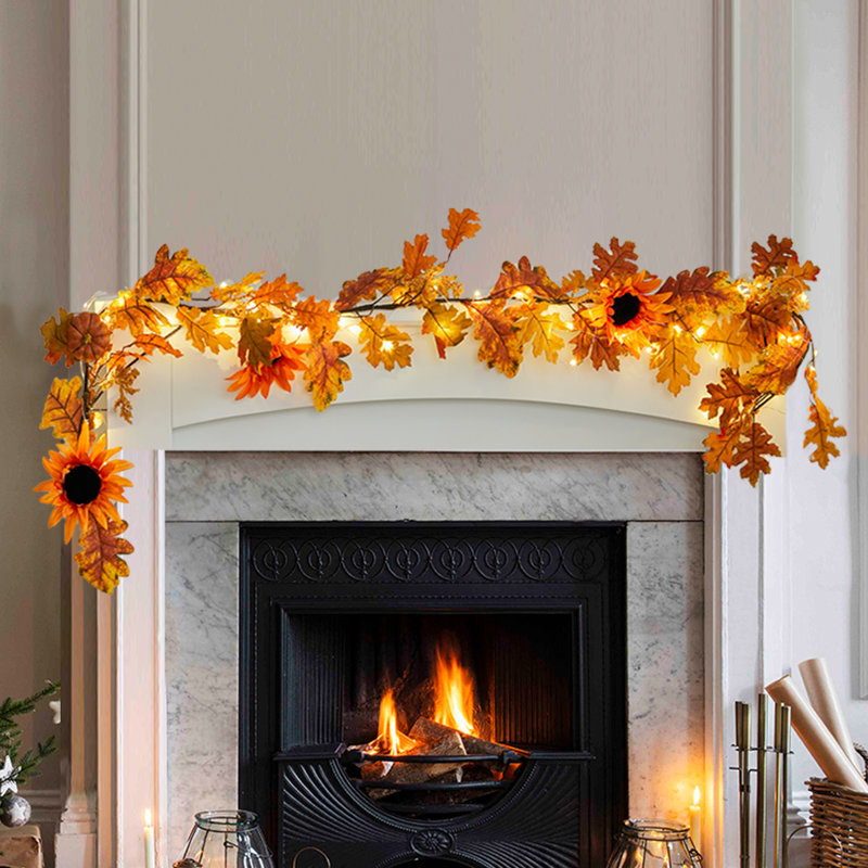 180cm Lighted Faux Sunflower Garland with Lights