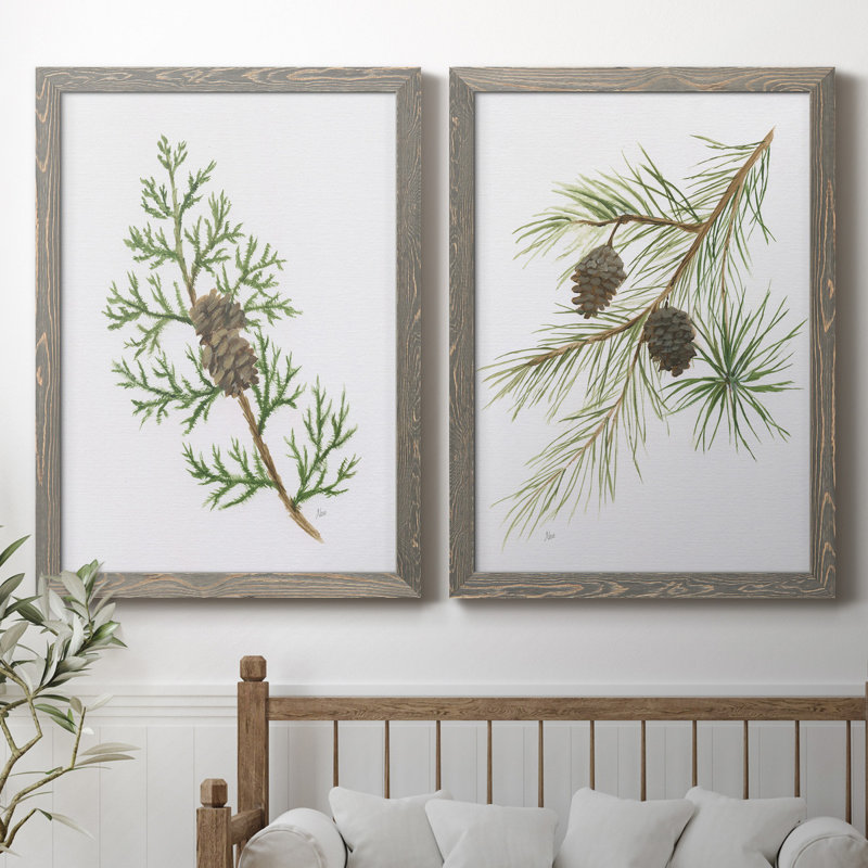 Winter Botanical III - ensemble de 2 reproductions d'art, H 37,5 po x l 55 po x P 1,5 po, Toile avec cadre gris, Pas de tapis